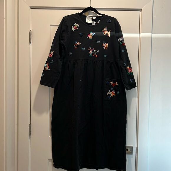 VTG Michael Simon Lite, Maxi Dress With Embroidered Holiday Christmas Do… - Picture 2 of 9